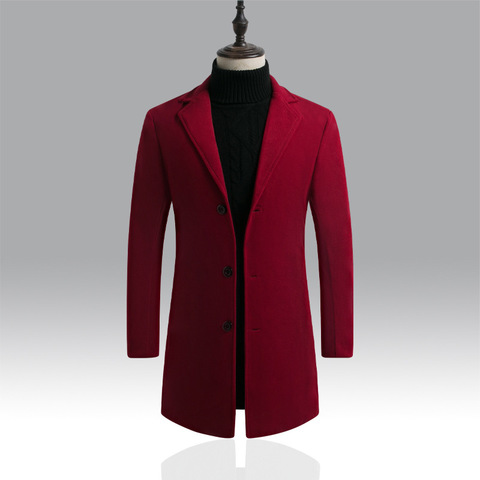 Manteau d'hiver pour hommes, rouge vin, manteau en laine surdimensionné à manches longues, vêtements d'extérieur Xxxl ► Photo 1/6