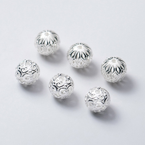 100% perles rondes en argent Sterling 925, pour artisanat, Bracelet d'espacement, jolies boules amples, 9mm, perles d'espacement, découvertes bijoux à bricoler soi-même ► Photo 1/5