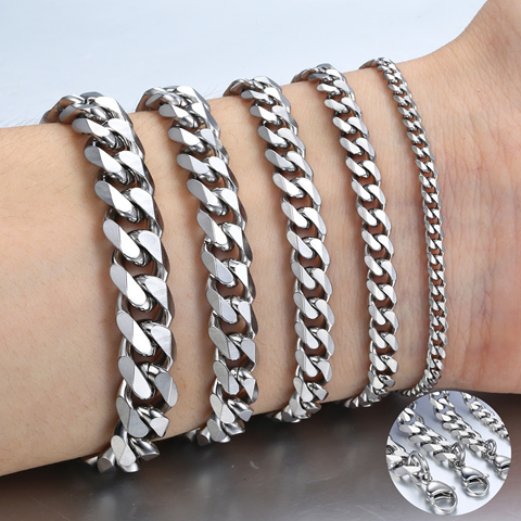 DAVIESLEE – Bracelet à maille cubaine en acier inoxydable, gourmette à la mode, bijoux pour homme ou femme, couleur argent, noir ou or disponibles, 2022, LKBM03 ► Photo 1/6