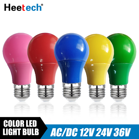 Ampoule colorée E27, lampe LED 12V DC 24V 36V AC 5W 7W 9W, Lampada rouge bleu vert jaune Bombilla pour éclairage extérieur ► Photo 1/6