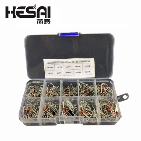 Kit électronique avec assortiment de diodes Zener, 10 valeurs, 200 pièces, 1N4738 1N4739 1N4740 1N4741 1N4742 1N4743 1N4744 1N4745 1N4746 1N4748 ► Photo 1/3