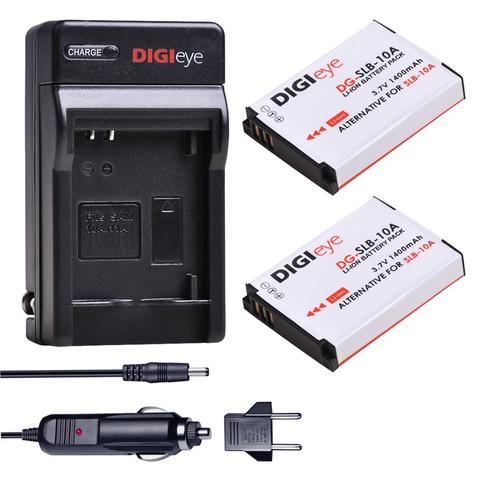 2 Batteries SLB-10A + Kit de chargeur, pour Samsung ES55 EX2 WB150F WB350F WB500 WB550 WB800F WB1100F WB2100 HMX-U100 HMX-U100UN ► Photo 1/6