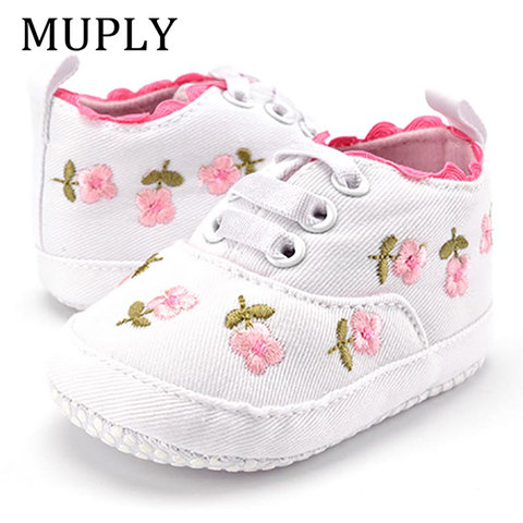 Bébé fille chaussures blanc dentelle florale brodé doux chaussures Prewalker marche enfant en bas âge enfants chaussures premier marcheur livraison gratuite ► Photo 1/6