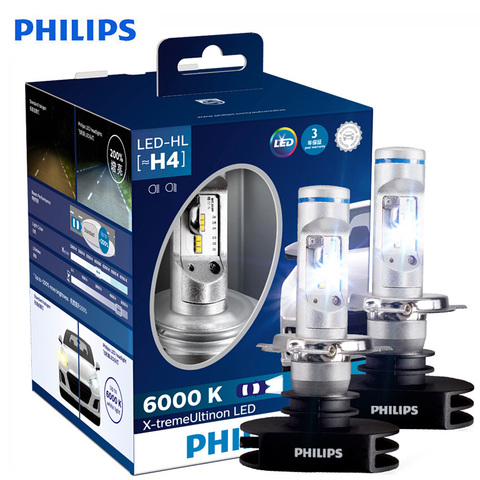 Philips x-treme Ultinon, LED H4 9003 HB2 6000K + 200% More, LED lumineuse LED, phare de voiture, faisceau haut, lampes 12953BWX2,2X ► Photo 1/6