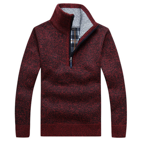 Automne hommes épais chaud tricoté pull solide à manches longues col roulé chandails demi-fermeture éclair chaud polaire hiver manteau confortable vêtements ► Photo 1/6