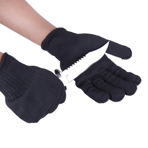 1/paire gants de sécurité de travail noir résistant aux coupures gants de protection Anti-coupure en fil d'acier inoxydable boucher ► Photo 1/6