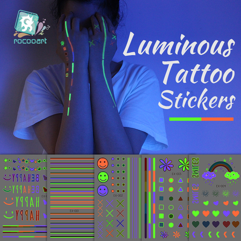 Rocooart autocollants de tatouage filles lumineuses temporaires faux tatouages lueur pâte sur le visage bras jambe pour les femmes corps Art décoration autocollant ► Photo 1/6