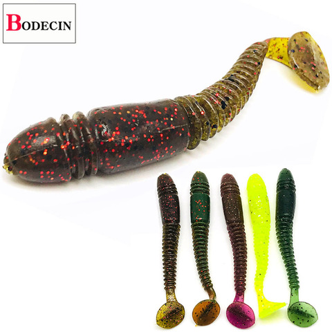 Leurre en Silicone souple en caoutchouc, appât artificiel de type poisson nageur pour la pêche, wobbler, 5 pièces, queue en T ► Photo 1/6