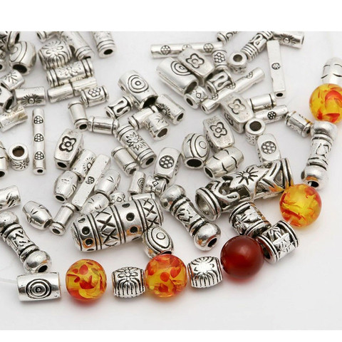 Perles de tubes argentés tibétains pour fabrication de bijoux, 20/50/100 pièces, vente en gros ► Photo 1/6