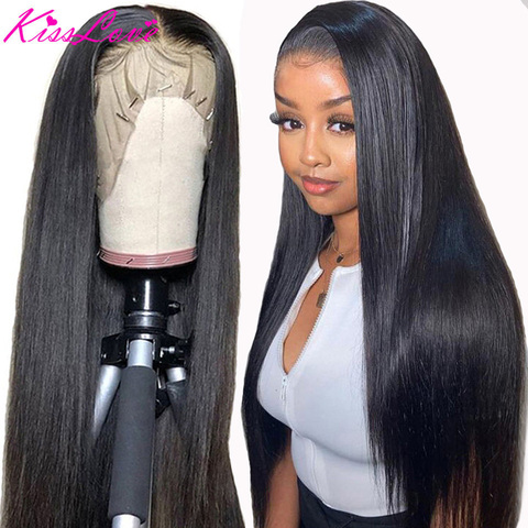 13x6 13x4 dentelle frontale cheveux humains perruques pré plumé sans colle brésilienne droite 4X4 dentelle fermeture perruque avec bébé cheveux Remy KissLove ► Photo 1/6