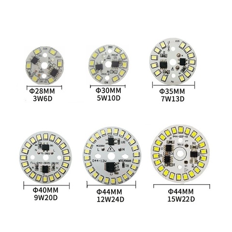 10 pièces BRICOLAGE 3W 5W 7W 9W 12W 15W AC 220v SMD2835 LED PCB Avec Intégré IC Conducteur LED Module Sans Conducteur de Lampe En Aluminium Plaque ► Photo 1/1