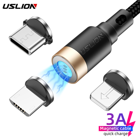 USLION – câble USB 3A Micro et Type C magnétique pour recharge rapide et données, cordon de chargeur aimanté pour téléphone portable, compatible avec Xiaomi Samsung Iphone 11 XR ► Photo 1/6
