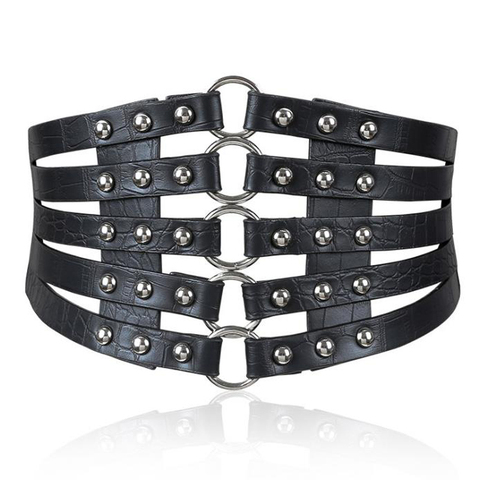 2022 marque design vintage anneau en métal ceinture or dames femmes ceintures femme mode Rivet large taille élastique 5 sangles bracelet en polyuréthane ► Photo 1/6