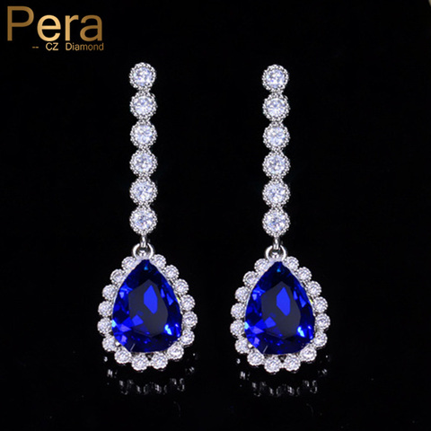 Pera classique grande goutte d'eau CZ cristal argent bijoux femmes longues boucles d'oreilles saphir bleu Royal pour la fête de fiançailles nuptiale E328 ► Photo 1/6