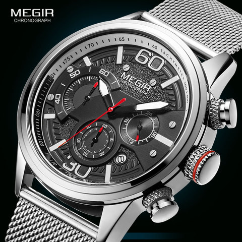 Megir – montre à Quartz de luxe pour hommes, bracelet en maille, étanche, style militaire, Sport, 2022 ► Photo 1/6