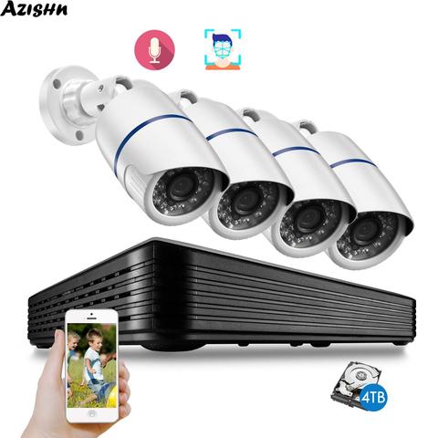 AZISHN H.265AI 4CH NVR 5MP POE Kit de Système De Caméra de Sécurité Audio Visage Enregistrement Caméra IP IR Extérieure CCTV Kit De Vidéosurveillance ► Photo 1/6