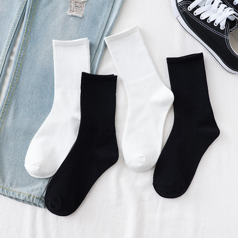 Décontracté solide noir blanc longues chaussettes pour femmes hommes unisexe Harajuku Streetwear Hip Hop Skateboard équipage chaussettes pour cadeaux de noël ► Photo 1/6