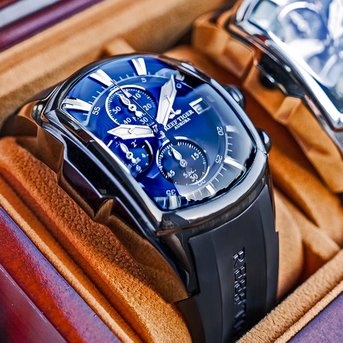 Récif tigre/RT grandes montres de Sport avec bracelet en caoutchouc de Date en acier cadran bleu hommes montre chronographe étanche montres RGA3069-T ► Photo 1/6