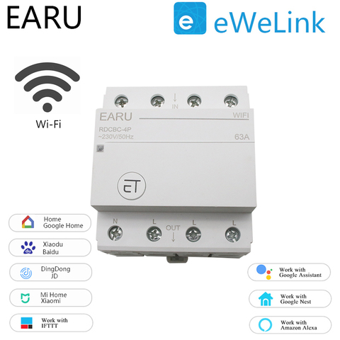 Disjoncteur WIFI intelligent 4P pour Rail Din, minuterie intelligente, interrupteur relais, télécommande de contrôle, application EWeLink, maison intelligente, compatible avec Alexa et Google ► Photo 1/6