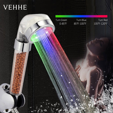 VEHHE LED contrôle de la température de l'eau pomme de douche RGB lumière haute pression SPA salle de bain douche Anion filtre boule économie d'eau ► Photo 1/6