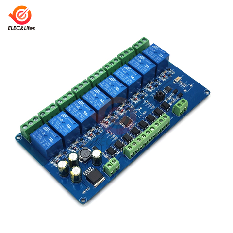 Module de relais 8 canaux, commutateur de commande, entrée/sortie RS485 / TTL UART, interface de Communication DC 7V-30V Modbus Rtu 12V 8CH ► Photo 1/6