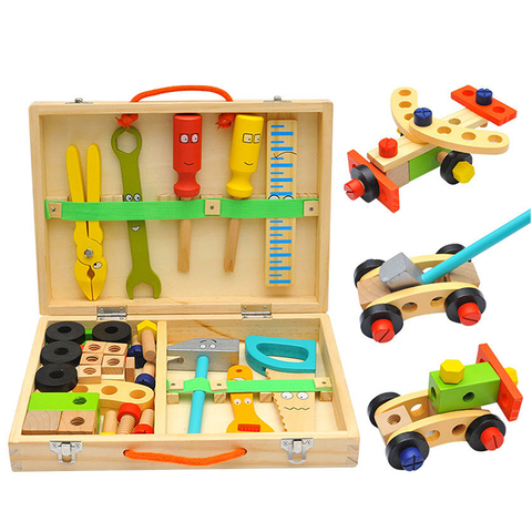 Enfants boîte à outils en bois semblant jeu ensemble éducatif Montessori jouets écrou démontage vis assemblage Simulation réparation charpentier outil ► Photo 1/6