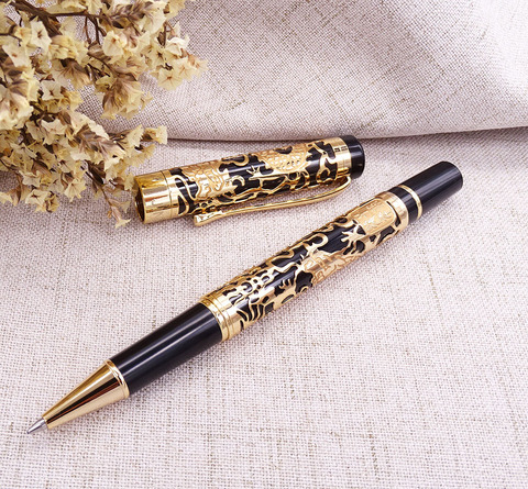 Jinhao-stylo à roulettes en métal, Vintage, stylo à encre noire et dorée, luxueux, avec Texture Dragon, pour le bureau et le bureau, 5000 ► Photo 1/6