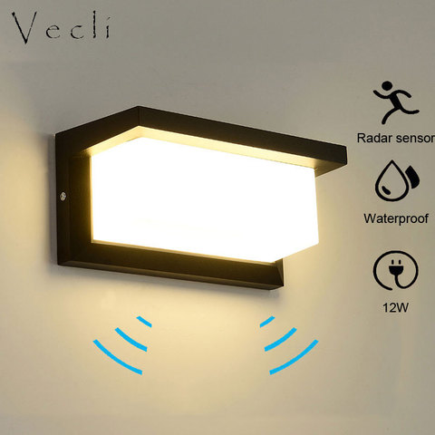 12W radar capteur mur LED lampe étanche IP65 soutien-gorge jardin porte lampe moderne mur LED lampe extérieure lampe murale AC90 ~ 260V ► Photo 1/6