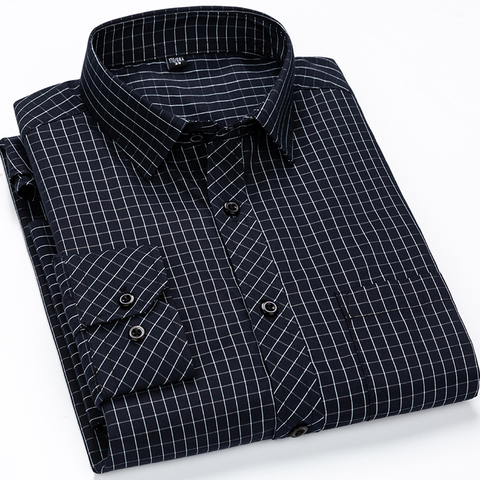 Chemise classique pour hommes, à carreaux/à rayures, robe de bureau avec poches simples à manches longues, chemise formelle pour le Business ► Photo 1/6