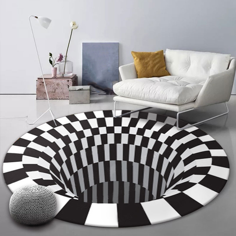 3D Vortex Illusion dos tapis nordique moderne noir trou rond petits tapis géométrique antidérapant salon sol tapis chambre décor maison tapis ► Photo 1/6