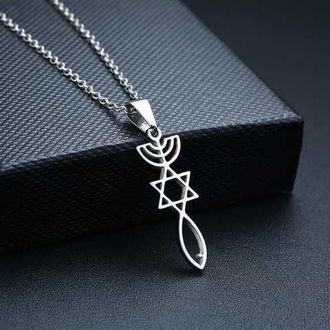 Femme messianique signe collier à breloques étoile de David femmes Menorah poisson pendentif colliers pour cadeau ► Photo 1/6