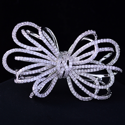 Broche de mariage en zircone cubique, grand nœud papillon, pour robe, ceinture, Bouquet de mariée, bijoux, cadeau de noël ► Photo 1/6