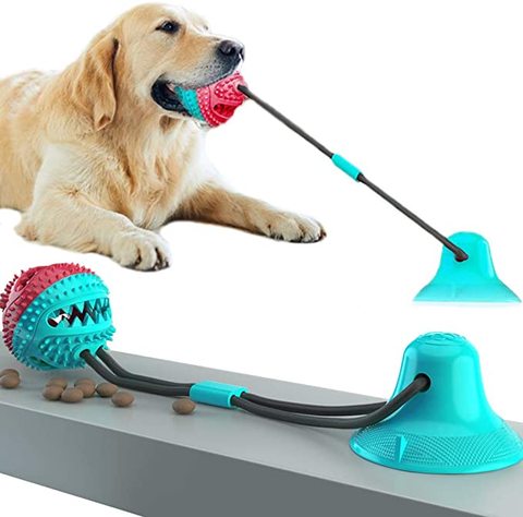 Balle de distribution de friandises à attache ventouse pour chien, jouet à mâcher en silicone, capacité grande traction, nettoyage des dents, idéal chiot et grand gabarit ► Photo 1/6