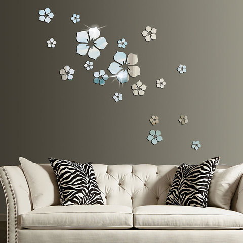 18 pièces miroir Stickers muraux fleur autocollant Mural bricolage acrylique 3D TV fond Art Mural décor miroir salle de bain décoration de la maison ► Photo 1/6