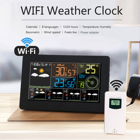 Station météo WiFi intelligente | Avec APP, moniteur de météo intelligent, température intérieure et extérieure, humidité barométrique, vitesse du vent, horloge numérique ► Photo 1/6