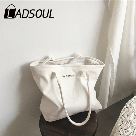 Sac en toile de grande capacité pour femme, sac à bandoulière, Simple, sauvage, blanc ou noir, pour étudiante littéraire, nouvelle collection 2022 ► Photo 1/6