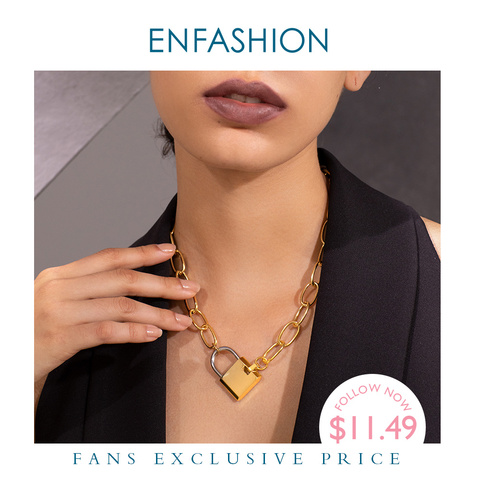 ENFASHION grande serrure lien chaîne collier ras du cou femmes couleur or en acier inoxydable Femme pendentif colliers bijoux de mode P193040 ► Photo 1/6