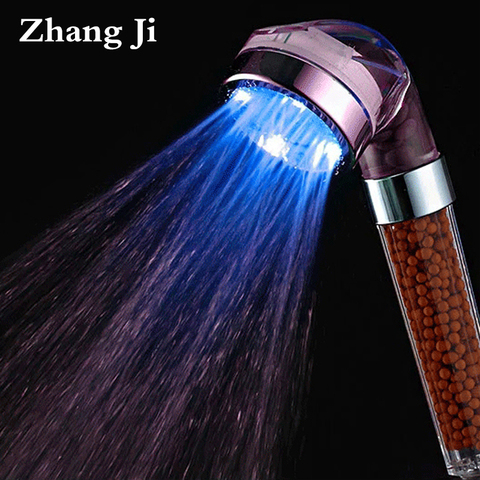 Zhang Ji-pommeau de douche avec contrôle de la température et haute pression, SPA avec lumière, économie d'eau, filtre minéral 3 couleurs, cadeau, LED ► Photo 1/6