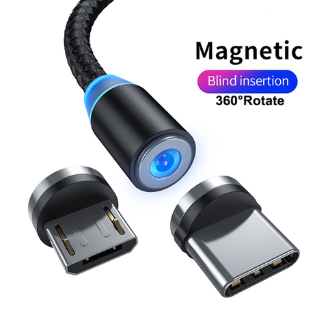 Câble Micro USB/type-c 3A magnétique pour recharge rapide et transfert de données, cordon de chargeur aimanté pour téléphone Android et prise anti-poussière, 1m/2m ► Photo 1/6