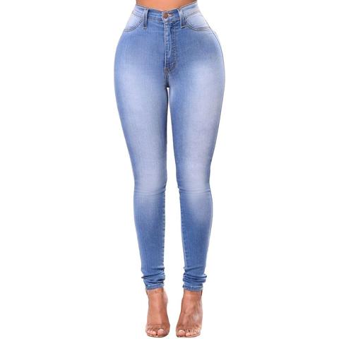 Mode femmes Denim pantalon moulant taille haute jean Slim-Fit lavé Denim Long crayon pantalon pantalon pour femme bleu ciel ► Photo 1/6