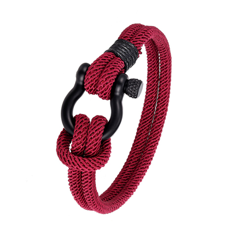 Mode Camping Parachute corde Bracelet chanceux hommes Bracelet en acier inoxydable dames noir fer à cheval boucle Bracelet montre de sport ► Photo 1/6