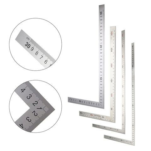 Règle d'angle à 90 degrés en acier inoxydable, en forme de L, Double face, outil de mesure, métal droit pour fournitures scolaires et de bureau ► Photo 1/6