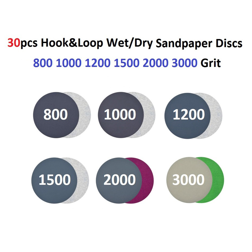 30 pièces disques abrasifs 3in/75mm polonais crochet boucle humide/sec imperméable antistatique 800 1000 1200 1500 2000 3000 grain surface de laque ► Photo 1/4