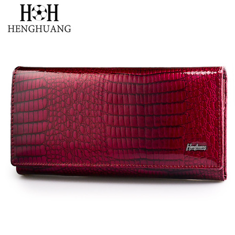 HH Alligator Femmes D'embrayage Portefeuilles De Luxe Crocodile De Brevet En Cuir Véritable Dames Embrayage Bourse Hasp Multifonctionnel Portefeuille Long ► Photo 1/6