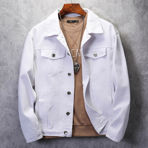 Veste classique en jean pour hommes, manteau d'automne, poche de rue décontractée, simple boutonnage, blanc, rose, noir ► Photo 1/6