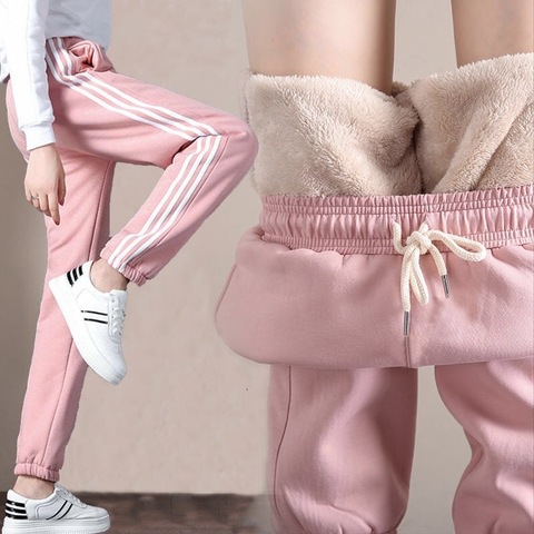 Pantalon de survêtement épais et chaud pour femme, vêtement décontracté en polaire rose, collection automne hiver ► Photo 1/6