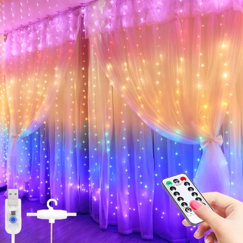 3M LED rideau chaîne lumières télécommande USB nouvel an fée guirlande lampe décoration de vacances pour la maison chambre fenêtre noël ► Photo 1/6