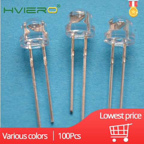 100 pièces Min 5mm Diode électroluminescente paille chapeau blanc rouge vert bleu jaune rose Smd Smt Led eau claire lumineux grand Angle ampoule lumière à assembler soi-même ► Photo 1/6