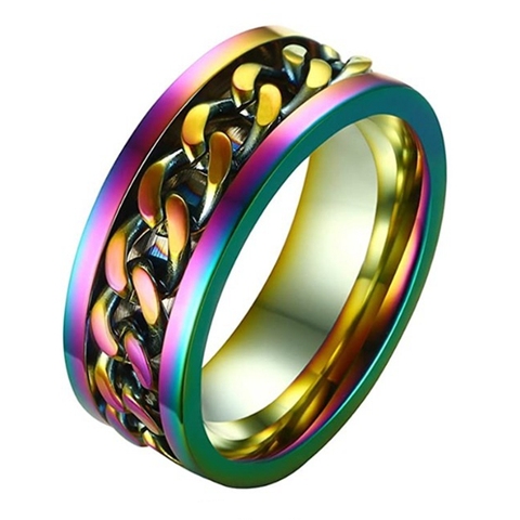 Bague à chaîne rotative pour hommes, en titane, acier inoxydable, 5 couleurs, 8MM, Style Punk, bijoux de personnalité, cadeau de fête ► Photo 1/6