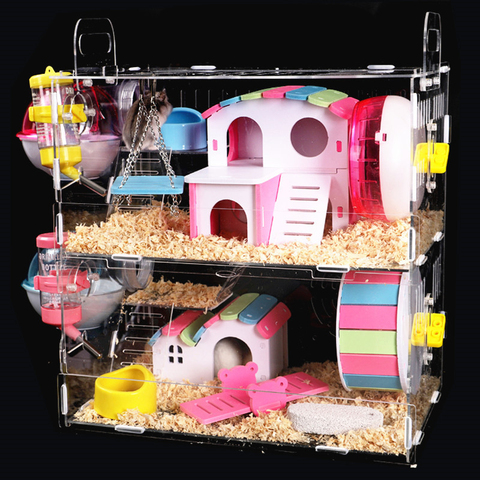 Maison Hamster en acrylique de grande taille, petite Cage pour animaux de compagnie, Villa transparente surdimensionnée, cochon d'inde, Cage de base, fournitures de jouets, nid d'emballage ► Photo 1/6